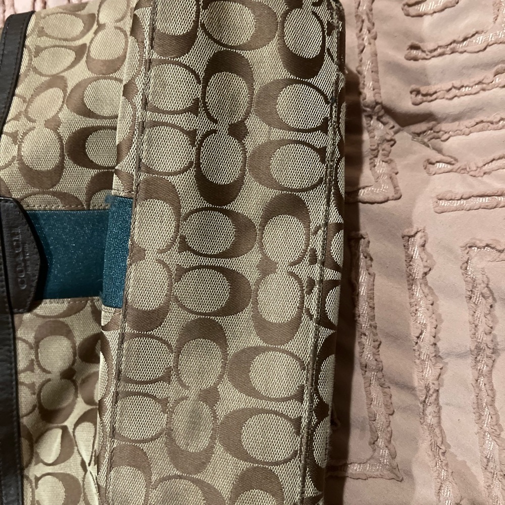 Coach Brown and Blue Monogram Tote - Picture 3 of 11